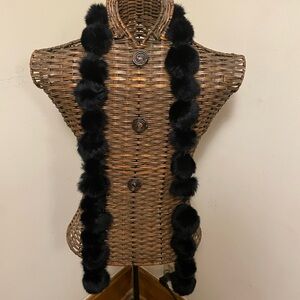 Rabbit Fur Pom Pom Scarf
